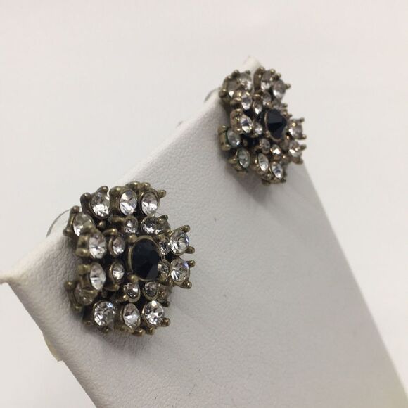 Banana Republic Black & Rhinestone Glass Multi-tiered Stud Brass Tone Earrings - Picture 2 of 14